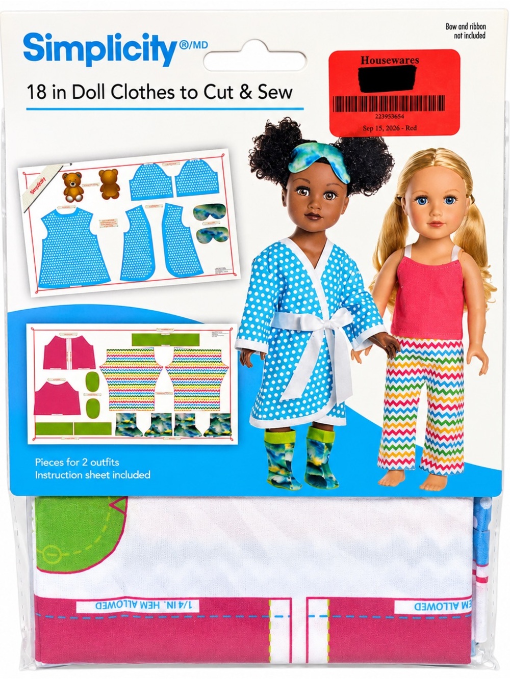 Simplicity Doll Clothes Sewing Kit – Pink & Blue Polka Dot Outfit Fabrics